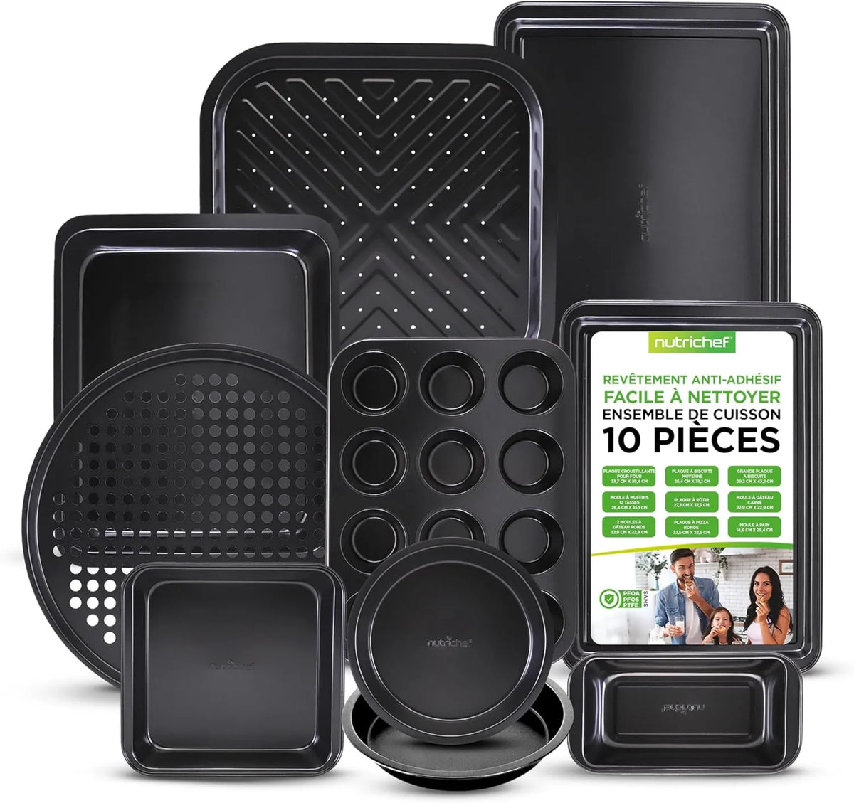 NutriChef, Zestaw 10 Non- stick Carbon stal, Nutricodee Pastry Moulds, Wliczone płytki biszkoptowe, Muffin Mould, Pizza