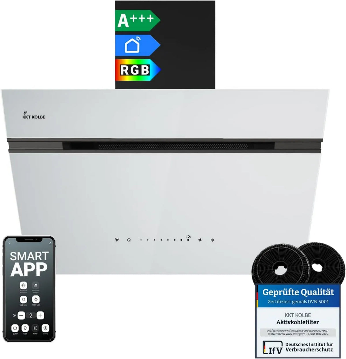 KKT KOLBE okap kuchenny, Okap odkurzacza, 60 cm, 782 m3 / h, KKT AURORA6005SW, oświetlenie LED, instalacja ścienna, dotyk, WiFi, aplikacja, czarny m3/h