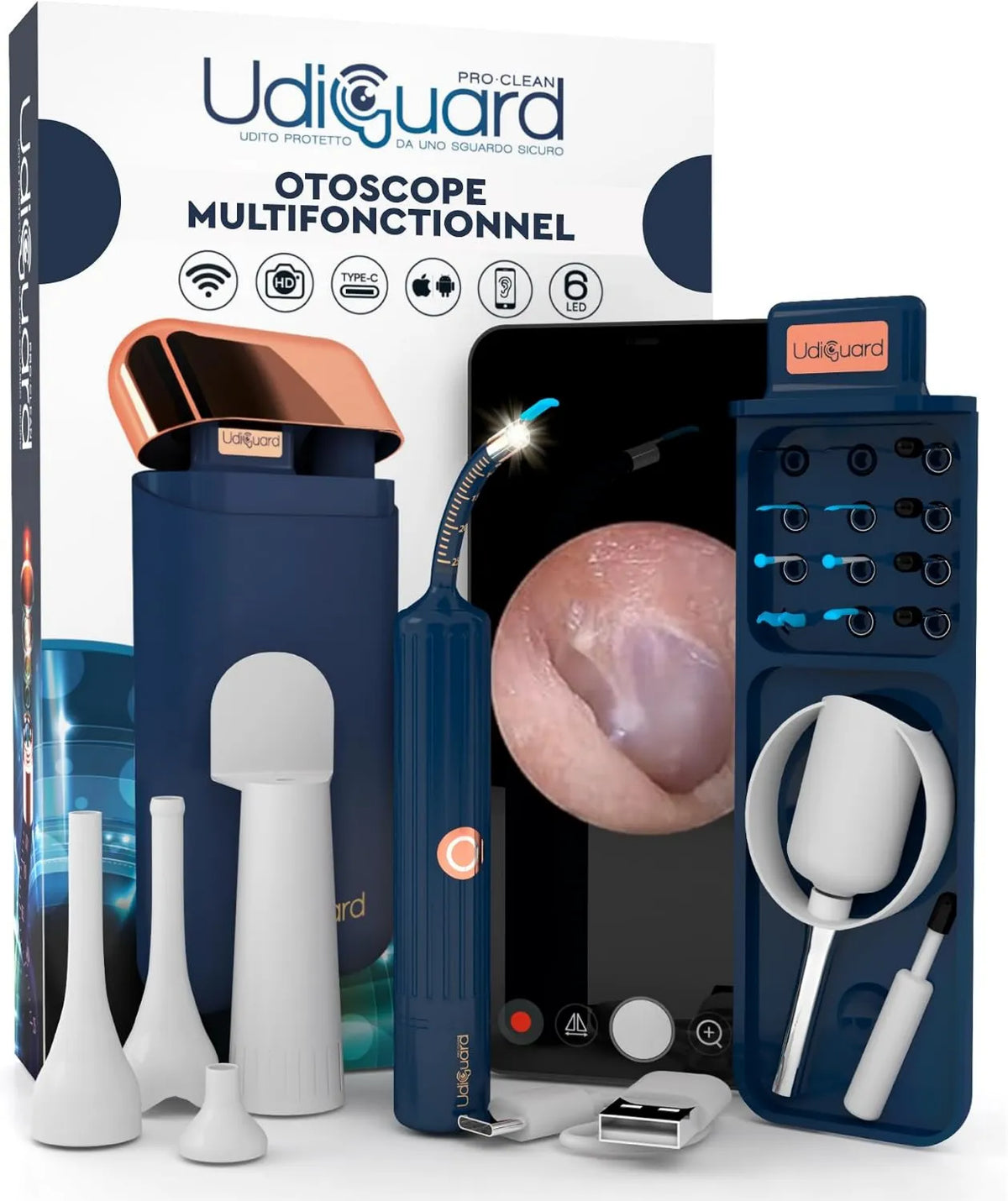 Udivita, 10mp kamera, WiFi, do nosa i gardła, Otoscope Oreille HD kamera elastyczna i cyfrowe WiFi Eliminacja Cerumen