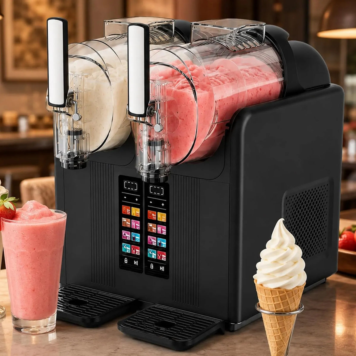 Générique kostkarka do lodu, Granita maszyna, granit maszyna, 2 l, 7 programów, -10 do 0°C, dotyk, duży zbiornik, czarny, do koktajli i koktajli