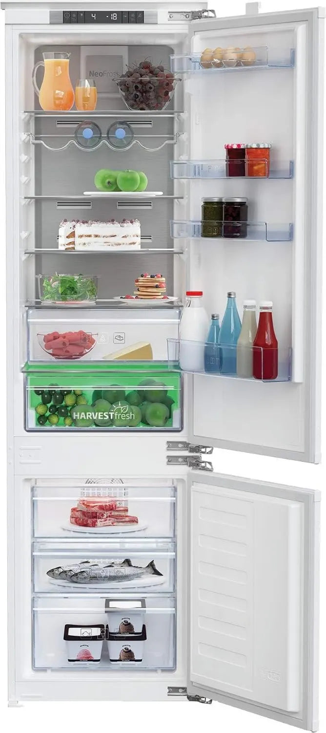 Beko lodówka, BNA306E4FN kombinowana, 284 l, Klasa energetyczna E, No Frost, do zabudowy, z zamrażarką, Biały, LED ekran, Podwójne chłodzenie BCNA306E4FN