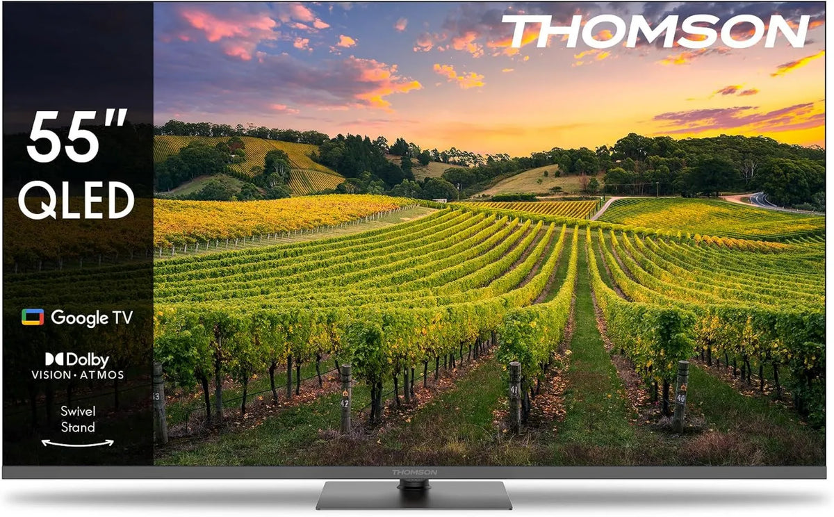 THOMSON telewizor, Google 55QG5C14 Smart TV, 55 cali, TV, QLED, HDR, dźwięk Dolby, HDMI, WiFi, Bluetooth, HDR10, Triple- Tuner, Dolby Audio, 139 cm, CI +, Kabel