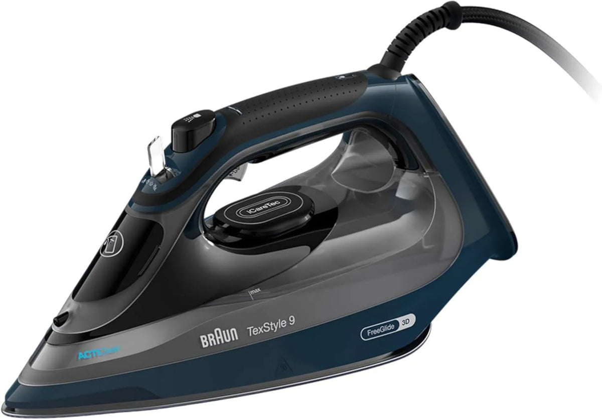 Braun żelazko parowe, SI9682 DB iCare Technology, anty-kalkariusz ActiClean System, TexStyle 9, Żelazo Overpass Mocne para z FreeGlide 3D i Eco tryb, Jet of