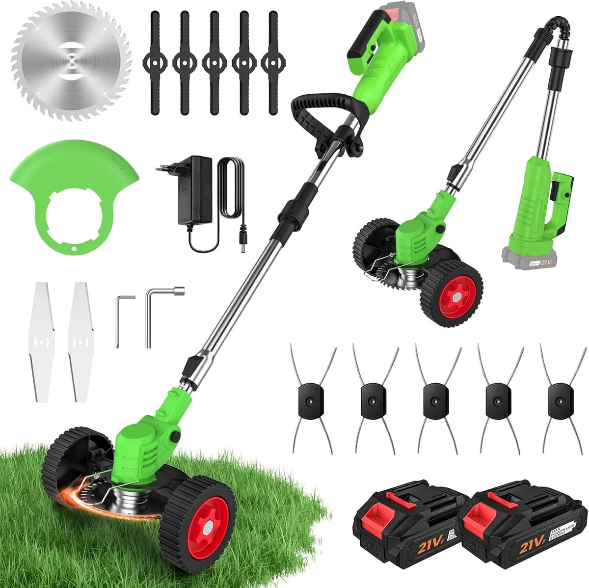 SWBSLL, Makita 4- in-1 Elektryczna szczotka do wiperow, Regulowana rączka, do trawnika ogrodowego, 800 W kółka z 2 21 V Baterie 4-en-1