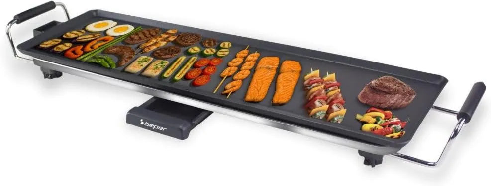 BEPER, XL 70 P101BBQ070 taca smarowa, powłoka nienakładająca się, P101BBQ070 Elektryczna krata Teppanyaki XL 70 x 23 cm, 2000 W, termostat regulowany, Rękojeści