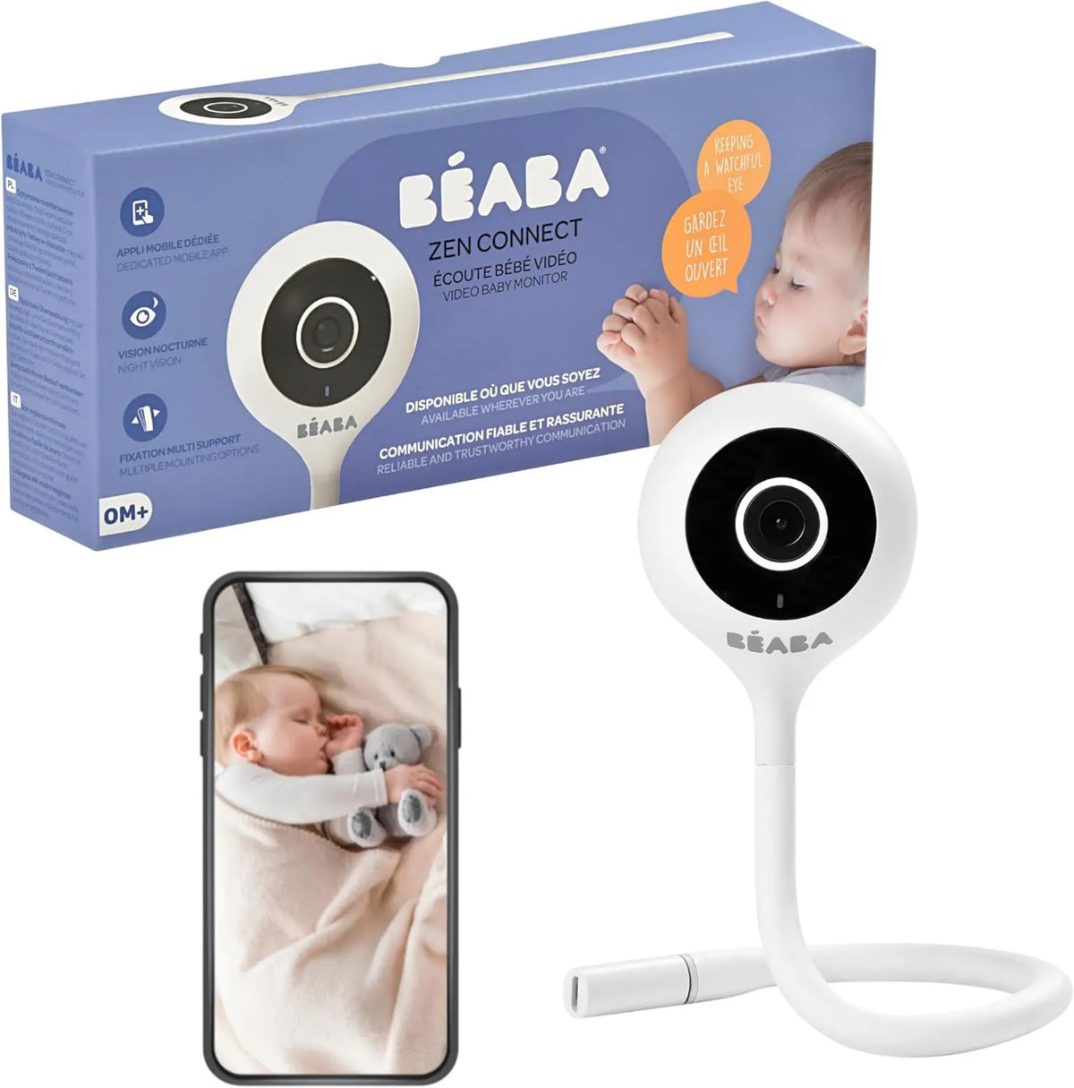 Béaba, 1080p Babyphone, Kamera, Monitor wideo dla dzieci, WiFi, Full HD