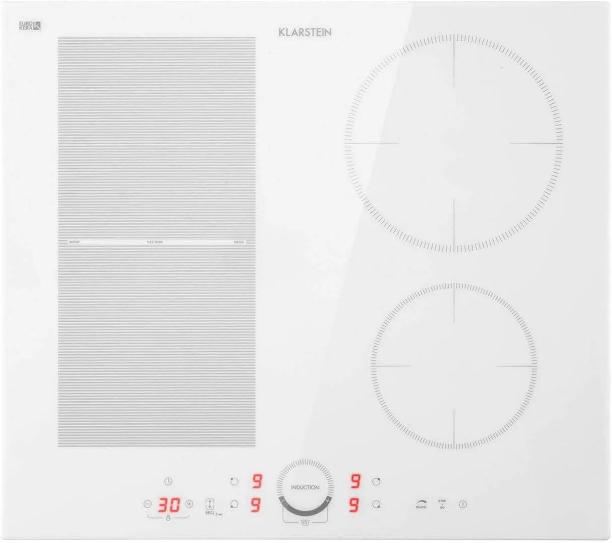 Klarstein płyta indukcyjna, 7000 W, 60 cm, 9 poziomów, Delicatessa, Hybrydowa płyta indukcyjna, 4 strefy: 7000 W, strefa Flex