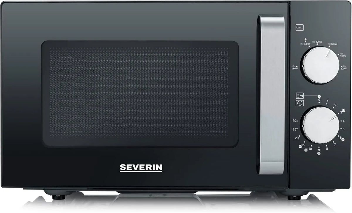 Severin, MW7761 Kuchenka mikrofalowa, 20 l, 800 W, mikrofalówka, czarny, 6 poziomów mocy, Z ceramicznym płaskim tle
