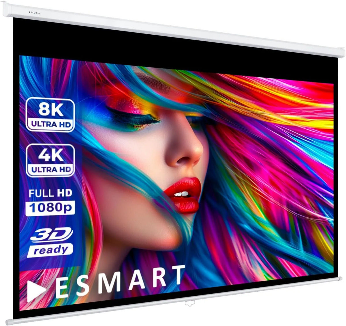 ESMART, Produkt 332x187 cm 16: 9, profesjonalny MIROLO Manual Screen 354 cm, Biała tkanina, 332 × 187 cm powierzchni obrazu, ręcznie wysuwane