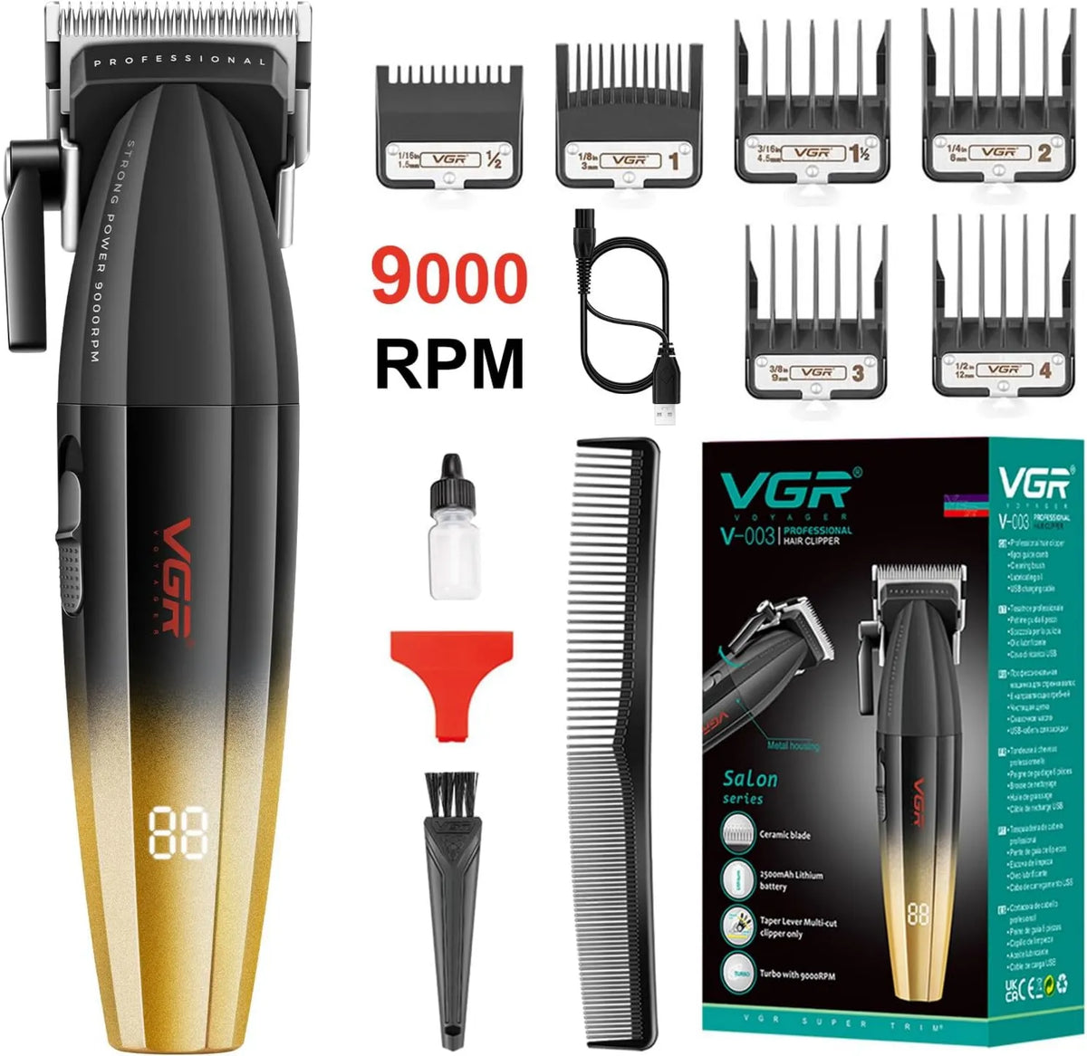 VGR maszynka do strzyżenia, 003 LED wyświetlacze, 003 Świeże Fade męski hair 's moower do profesjonalnego użytku