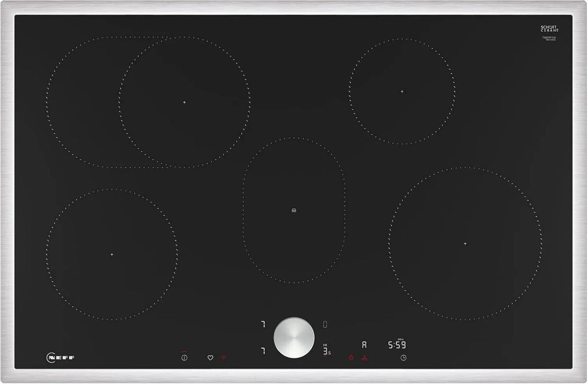 NEFF T58STF1L0 N90 płyta indukcyjna, 80 cm, samowystarczalna płyta grzewcza z ceramiki szklano-ceramicznej, Home Connect, Smart Hood Automatic
