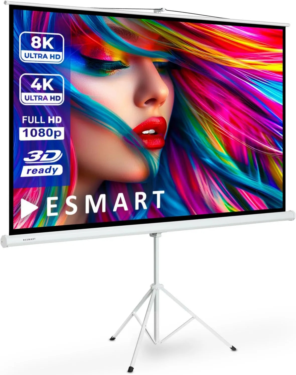 ESMART, Produkt 266 x 149 cm 16: 9, Pro MISATI Tripod Screen 282 cm, Materiał: biały, Powierzchnia obrazu 266 × 149 cm, korzystanie mobilne
