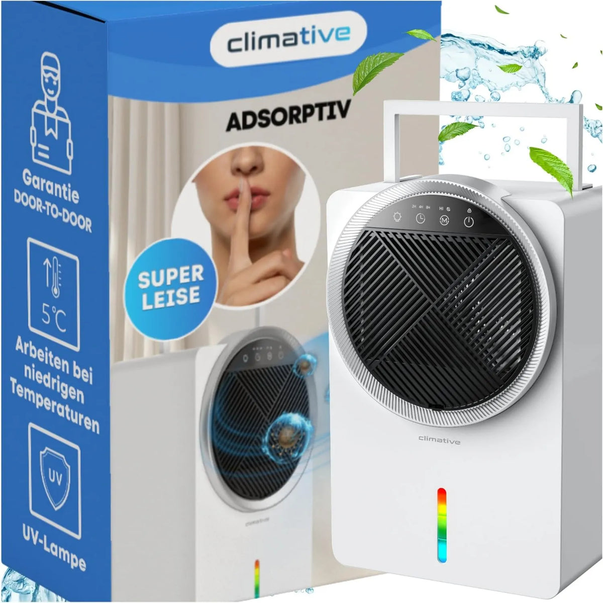 DH-250 osuszacz powietrza, 2,5 l, timer, filtr HEPA, oświetlenie LED, Adsorptions elektryczny osuszacz powietrza Adso UV 2,5 l, opcja filtra HEPA