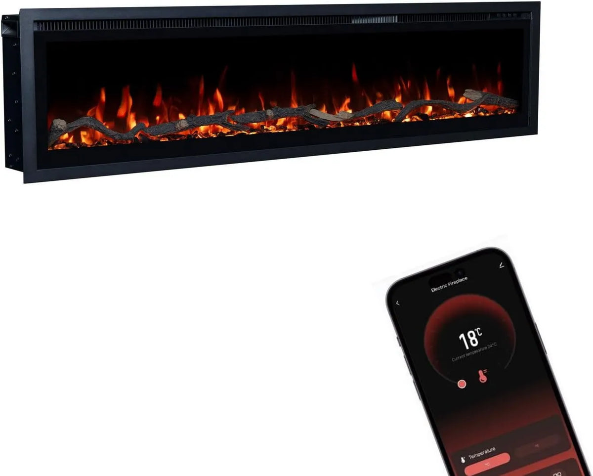 Kominek elektryczny, 1800 W, 12 cm, timer, GLOW FIRE Kominek elektryczny Core 152 z realistycznym ogniem LED 3D, sterowanie za pomocą aplikacji