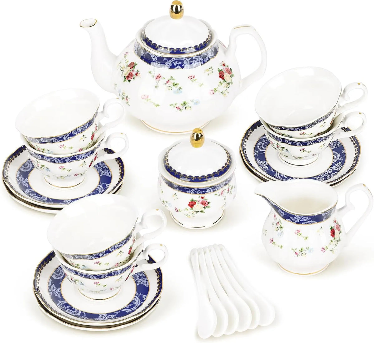 fanquare, Vintage Kawa Cup i Cup, Nowoczesne Porcelana zestaw herbaty, 21 Kawałki niebieski różowy zestaw herbaty brytyjski dla